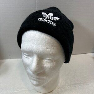Adidas Classic Knit Original White Logo Beanie Fold Over Cuff BLACK